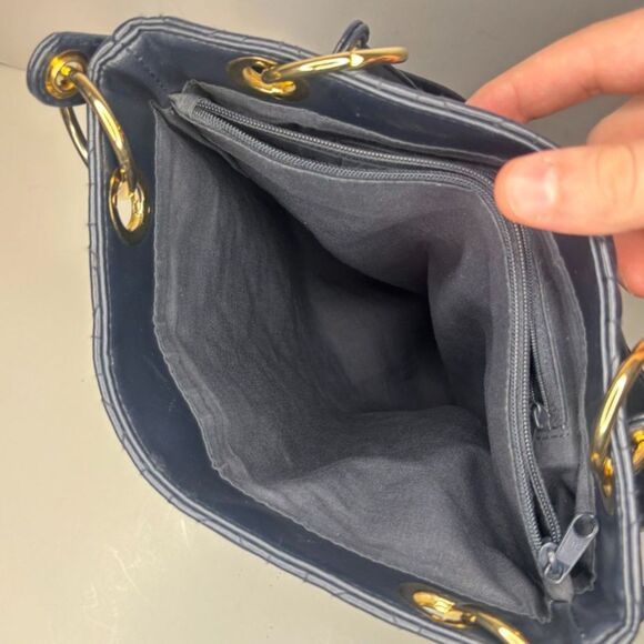 Via Piaggi Vintage Embossed Italian Leather Shoulder Bag Gold Designer Womens - Picture 8 of 10